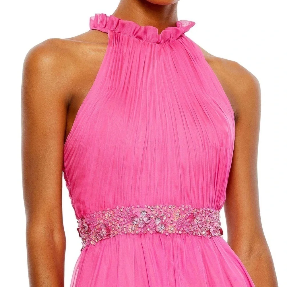 NEW $498 MAC DUGGAL 68029 PINK HALTER NECK HIGH LOW FLOWY CHIFFON GOWN  Size 2